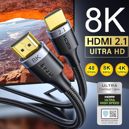 KAGO 8K HDMI 2.1 Cable 10Ft - 48Gbps Ultra High Speed 8K@60Hz for PS5 TV | 48Gbps Ultra High Speed HDMI 2.1,Supports 8K@60Hz & 4K@120Hz/144Hz,Dynamic HDR, eARC & Dolby Atmos - size: 10 Ft/3 M