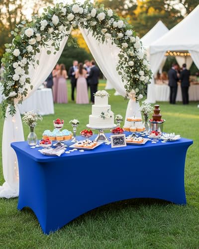 Fixwal Royal Blue Stretch Table Cloth Rectangle 2 Pack 6Ft, Spandex Fitted Table Covers Washable for Party, Trade Show, Banquet, Wedding, Buffet - color: Royal Blue, size: 6 Ft