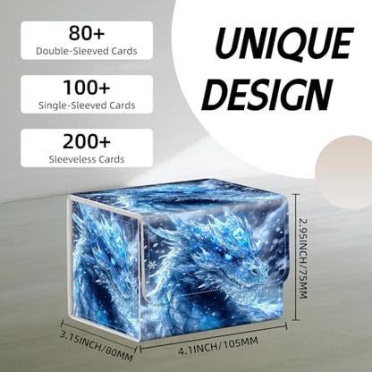 Trading Card Storage Box, Holds 100+ for MTG Cards, Premium PU Leather with Magnetic Closure, Ice Dragon In Snow Durable Deck Box for Magic the Gathering, Trading Card Games - color: Ice Dragon In Snow