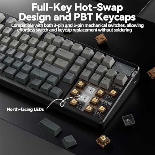 LEOBOG A98 Wireless Mechanical Keyboard, Tri-Mode BT5.0/2.4GHz/USB-C, Creamy Keyboard with Number Pad, Gasket Structure Hot Swappable, PBT Keycaps, RGB Backlit Black Gaming Keyboard with Knob for PC - color: Gradient Black