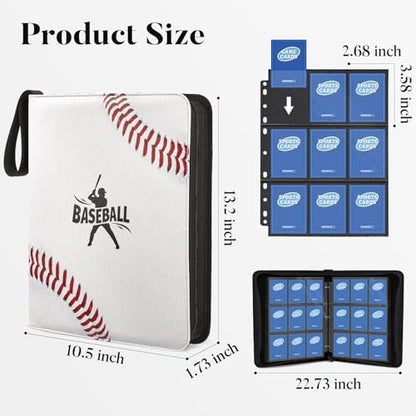 Fabmaker 9 Pocket Card Binder, PU Cover Trading Card Binder Holds 756 Cards | Premium 3 Ring Zipper Card Binder, Portable Baseball Card Binder, Collection Album for Game & Sport Cards, Baseball Style - color: Baseball Style