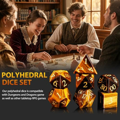 Golden Tiger's Eye 7Pcs Polyhedral Dice Set, Natural Gemstone Multi-Faceted DND Dice for Dungeons and Dragons RPG Tabletop Game (Tiger's Eye) - color: Tiger's Eye
