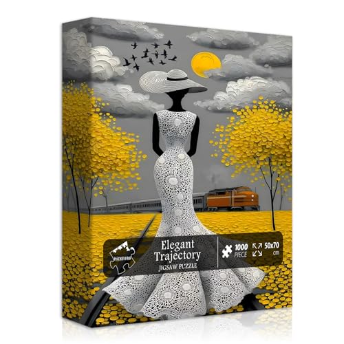 Beauty Women Puzzle for Adults 1000 Pieces, Vintage Elegant Black Lady Scenic Puzzle Aesthetic Art, Narure Plant Tree Challenge Jigsaw Puzzle Painting - style: Elegant Trajectory Puzzle