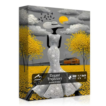 Beauty Women Puzzle for Adults 1000 Pieces, Vintage Elegant Black Lady Scenic Puzzle Aesthetic Art, Narure Plant Tree Challenge Jigsaw Puzzle Painting - style: Elegant Trajectory Puzzle