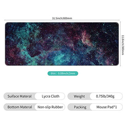 Large Thin Mouse Pad with Stitched Edges, Galaxy Space | 31.5"x11.8"x0.08",Extended XXL desk mat,non-slip rubber base, ultra-smooth surface, washable vivid print, for office & home