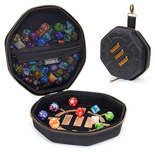 ENHANCE DnD Dice Tray and Case - DnD Dice Holder for up to 150 D&D Dice with Rugged Hard Shell Exterior and Protective Soft Interior - Rolling Tray Perfect for Game Night (Black) - color: Black