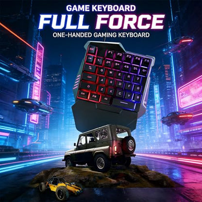 Pomya One Handed Gaming Keyboard 35 Keys RGB Backlit, Ergonomic Wired Gaming Keypad with Wrist Rest, USB Plug and Play Mini Keyboard for PC Laptop