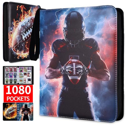 Football Card Binder 1080 Pockets, Ultimate Trading Card Ablums with 60 Page Removable Sleeves to Organize and Protect Your Sports Cards Like a Pro - color: Football A