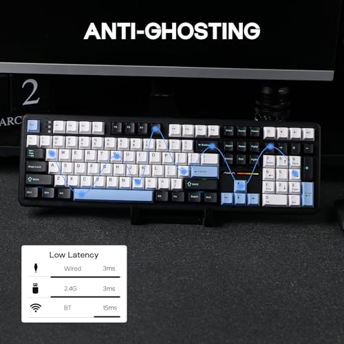 EPOMAKER Aula F108 Wireless Gaming Keyboard, Full Size Mechanical Keyboard with 4000mAh Battery, 108 Hot-Swappable and Programmable Keys, RGB Backlight, for Mac/PC/Android (Blue&White&Black) - color: Blue&White&Black