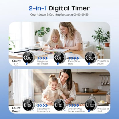 Digital Kitchen Timer with Magnetic - Visual Timer with Large LED Display, Pomodoro Classroom Timers with 3-Preset Times, Volume Adjustable, Countdown & Count Up Timers for Cooking