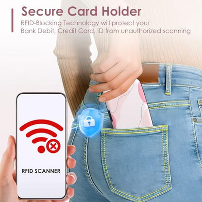 Credit Card Holder Small, RFID Blocking Metal Card Wallet for Women Men, Slim ID Card Holder Protector Hard Case, Pink Abstract - color: Pink Abstract