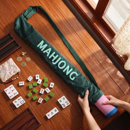 35 Inch Long Velvet Mahjong Mat Bag Cute Double Strapped Drawstring Mahjong Mat Holder Lightweight Carrying Bag for Board Games Outdoor Travel Storage-Mat Not Include(Green,1 Pc) - color: Green