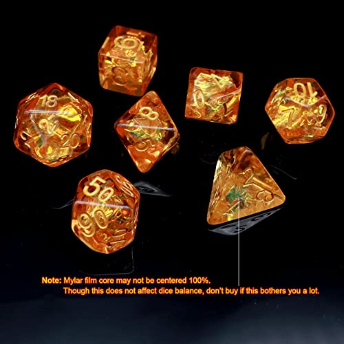 Haxtec Orange DND Dice Set, 7 Pcs Iridescent Resin Polyhedral RPG Dice | Fall D&D Dice with Velvet Bag, Role Playing Game, Rounded Edge, Compatible with Dungeons and Dragons, TTRPG Gifts - color: Orange