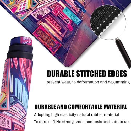 Japanese City Big Desk Mat Large Office Desk Pad | Home Office Gaming Work 35.4x15.7 inch Big Computer Mousepad Waterproof Non-Slip Rubber Mice Pads Stitched Edges - color: City, size: 35.4" x 15.7"