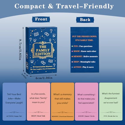 Family Conversation Cards - 55 Questions for Family Bonding, Kids & Adults | Fun Conversation Starters, Meaningful Family Game for Dinner Table, Road Trips & Quality Time - color: Family Edition