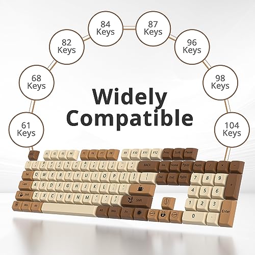 Coffee Cat PBT Dye-Sublimation Keycaps, XDA 138 Keys Custom | ANSI US standard Layout, for 61 64 68 87 104 108 Mechanical Keyboard, Durable wear-resistant , perfect for DIY builds - color: Cafe cat