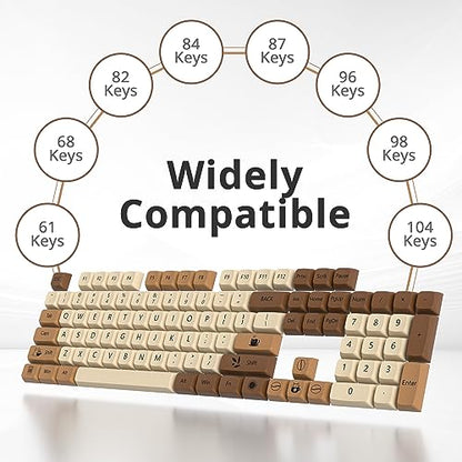 Coffee Cat PBT Dye-Sublimation Keycaps, XDA 138 Keys Custom | ANSI US standard Layout, for 61 64 68 87 104 108 Mechanical Keyboard, Durable wear-resistant , perfect for DIY builds - color: Cafe cat