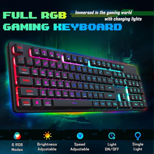 Redragon Updated S107 Gaming Keyboard and Mouse, RGB Gaming Keyboard and 10000 DPI Mouse Combo with 25-Key Anti-Ghosting, 1K Hz Programmable Mice with Software, Plug & Play to PC, Laptop [Upgrade] - color: Black