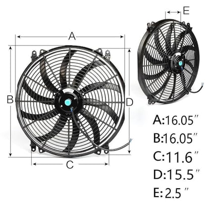 16" Universal Slim Fan 3500FCM Push Pull Electric Radiator 12V Mount Kit | Universal 16" Electric Fan,16" Cooling Fan