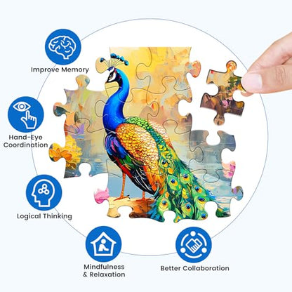 300 Piece Puzzle for Adults Peacock Puzzle Jigsaw Puzzles 300 Pieces Adult Puzzles Games for Kids Ages 8-10 10-12 Recycled Cardboard Puzzles Gift Toy 20.5x15IN - style: Peacock
