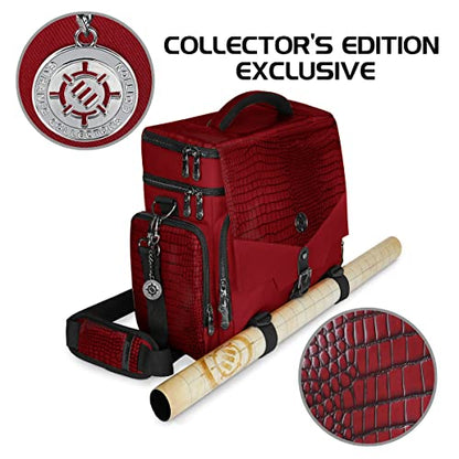 ENHANCE Collector's Edition RPG Adventurer's DnD Bag - Dragon Hide Exterior Travel RPG Bag with Tabletop Miniatures Storage Vault, Mat Holder, DnD Dice & Token Pockets, Fits 4-8 Books (Dragon Red) - color: Dragon Red
