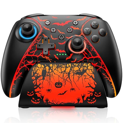 Switch 2 Controller Compatible with Nintendo Switch 2/Switch/OLED/Lite - Hall Effect Joystick & Trigger - 7 Color RGB Wireless Pro Controller with Charging Dock, Macros, Turbo, KeyLinker App - Pumpkin - color: Pumpkin with Charging Station