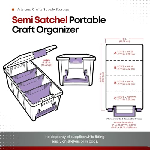 ArtBin Semi Satchel 휴대용 공예 정리함, 칸막이 3개 포함 - 미술 및 공예 용품을 위한 투명 플라스틱 보관 케이스 (4팩) - color: 퍼플., size: Pack of 4
