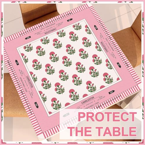 Tegeme Pink Chinoiserie Mahjong Mat 31.5x31.5 Inch American Mahjong Mat | Non Slip Noise Reduction Mah Jong Rug with Rules Portable Gaming Rug for Poker Tiles Dominoes - size: 31.5" X 31.5", style: Pink Rose