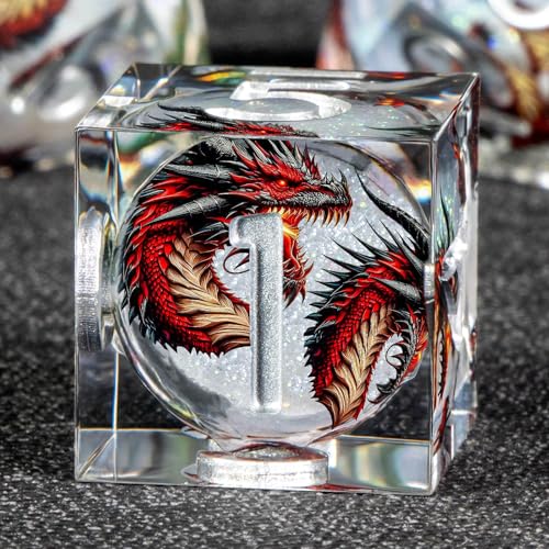 KERWELLSI Liquid Core Dragons Pattern Dice, Resin DND Dice Set with Gift Box, White Sharp Edged Dungeons D&D Dice, Role Playing Game Dice D20 D12 D10 D8 D6 D4 - color: White