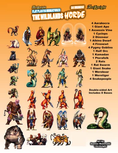 Arcknight Flat Plastic Miniatures: Wildlands HORDE; 31 Unique Wilderness-Themed Enemy Minis for DnD5e and Pathfinder; Affordable, Skinny Figurines for Dungeons and Dragons and other Tabletop RPG games