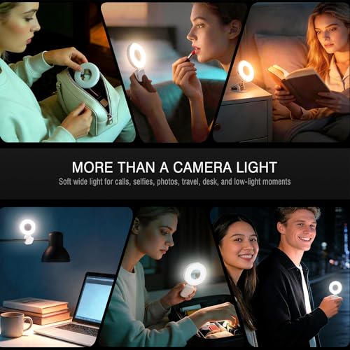 Clip on Ring Light, Stepless Dial Control Selfie Light for iPhone Phone, Rechargeable Portable LED Phone Light for Women, Girls, Makeup, Selfies, Video, Live Streaming, Online Meetings
