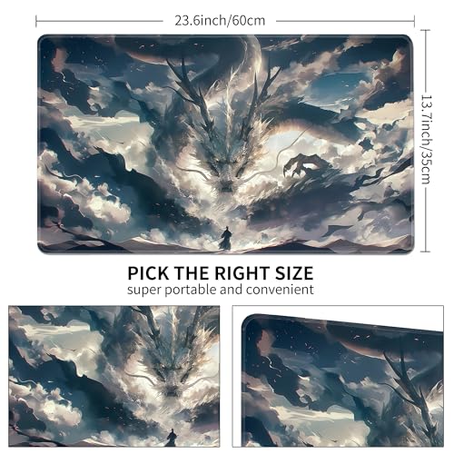 MTG Playmat Non-Slip Rubber Backing Printing Commander Board Game Desk Mat Duel Mat TCG PTCG Playmat 24x14 inches and Free Storage Bags (Dragon H, 24"X14") - color: Dragon H, size: 24"X14"