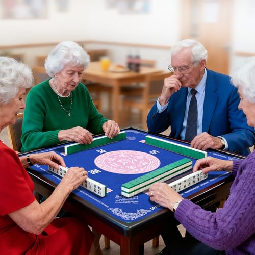 Navy Blue Mahjong Mat (31.5X 31.5 in), Non-Slip Noise Reduction | Mahjong Table Mat for Table, Mah Jong Mat with Carrying Bag, Game Table Cover for Mahjongs Poker Dominoes, Christmas Gift - color: Patternedflower