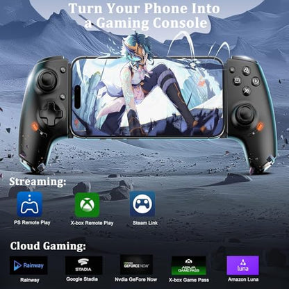 Megadream Phone Controller for iPhone 17/iPhone 16/iPhone 15/Android USB C Mobile Gaming Controller with 3.5mm Audio Jack, Remote Player Gamepad for PS5/PS4/Xbox/PC, Cloud Game, Plug and Play, Hall Joysticks/Hall Trigger, 2 Mappable Buttons - color: Black