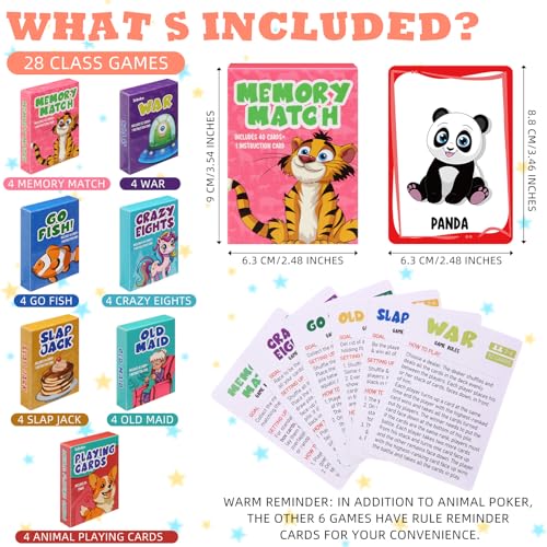 Zubebe 56 Pack Kids Card Games Gifts Bulk Classic Playing Card Game Set for Kids Includes Go Fish, Old Maid, Crazy Eights, Memory Match, Slap Jack, Playing Toy for Party Favors (Classic) - style: Classic