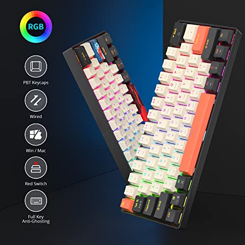 60% Mechanical Keyboard Black and White, Compact 60 Percent Gaming Keyboard RGB Backlit, 61 Keys Red Switches Mini Keyboard, USB Wired Office Keyboard for Windows Mac Laptop PC (61 Carbon) - color: 61 Carbon/Red Switch