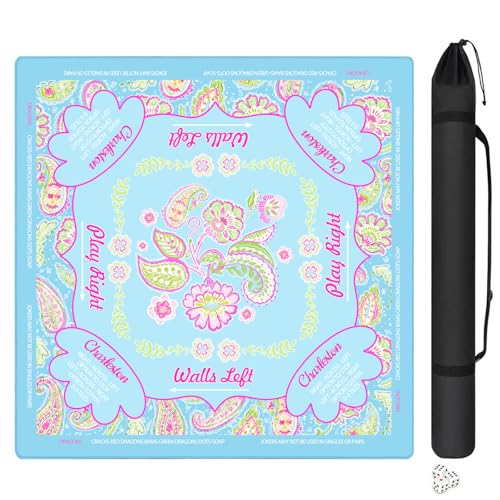 Floral Mahjong Mat with Rules for Table-31.5''x31.5'' Paisley Mandala American Mahjong Mat Anti-Slip Neoprene Rubber Noise Reducing,Foldable Travel Game Tablecloth for Poker Card Board Games Dominoes - color: Light Blue Mandala Flower