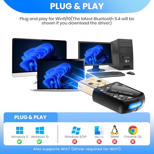 Bluetooth 5.4 USB Adapter for PC - Wireless Dongle Transmitter/Receiver, Plug & Play for Windows 11/10/7, Supports Keyboard/Mouse/Headphones/Speakers/Game Controller (BR+EDR+BLE Dual Mode) - style: BT5.4