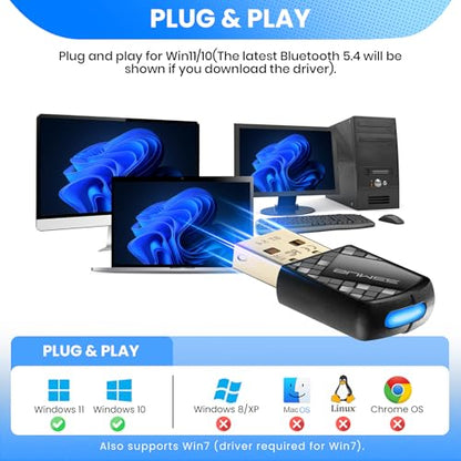 Bluetooth 5.4 USB Adapter for PC - Wireless Dongle Transmitter/Receiver, Plug & Play for Windows 11/10/7, Supports Keyboard/Mouse/Headphones/Speakers/Game Controller (BR+EDR+BLE Dual Mode) - style: BT5.4