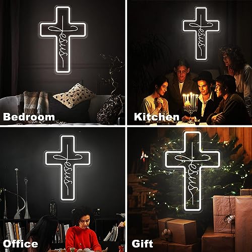 Jesus Cross Neon Signs, Dimmable LED Neon Lights for Wall Decor Bedroom Home Room Party Decor, Light Up Sign for Wedding Christmas Easter Celebrations New Year Gifts - style: Cross White