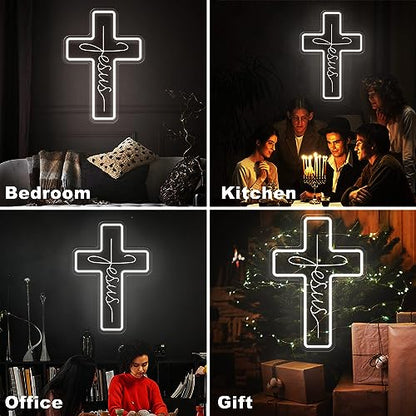Jesus Cross Neon Signs, Dimmable LED Neon Lights for Wall Decor Bedroom Home Room Party Decor, Light Up Sign for Wedding Christmas Easter Celebrations New Year Gifts - style: Cross White