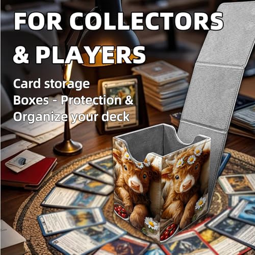 for MTG Deck Box, Trading Card Storage Case Holds 100+ Sleeved Cards, Calf with Daisies and Cherries Magnetic Closure Durable Deck Holder for Magic The Gathering, TCG & Commander - color: Calf with Daisies and Cherries