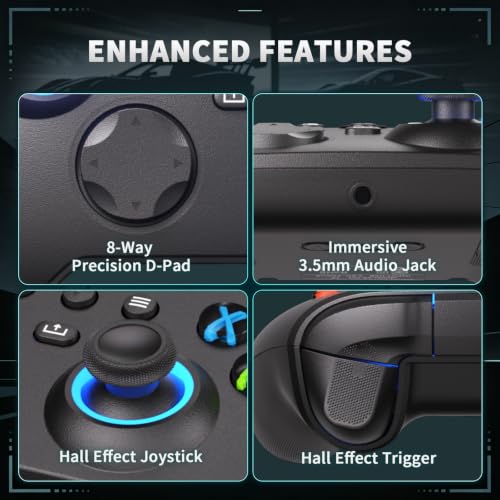 YUYIU Wired RGB Controller for Xbox One, Xbox Series X|S, PC, Steam, iOS | Wired Gaming Controller with Hall Effect Joystick/Trigger, Macro, Turbo, 3.5mm Audio Jack, Vibration (Phantom Black, 7.2FT)