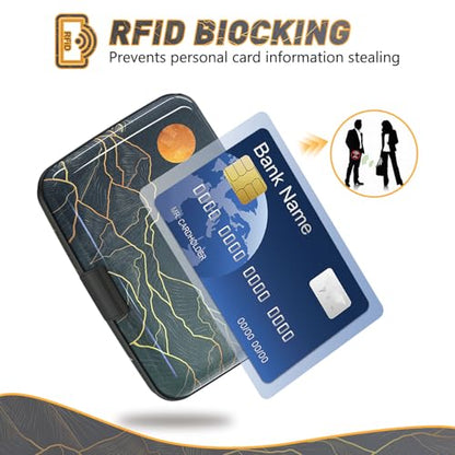 Credit Card Holder, Mini RFID Small Aluminum Card Wallet Business Card Case | Blocking Slim Metal RFID Blocking Front Pocket Wallet Hard Case Durable CC Holder for Men Boy, Cool Abstract Mountain - color: Cool Abstract Mountain