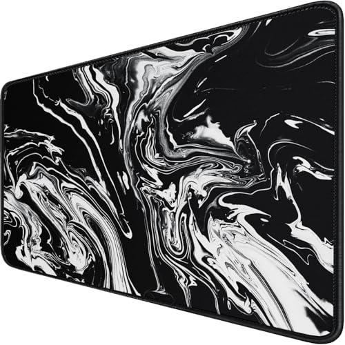 Large Extended Gaming Mouse Pad with Stitched Edges, Durable Non-Slip Natural Rubber Base, Waterproof Computer Keyboard Pad Mat for Esports Pros/Gamer/Desktop/Office/Home - Black White - color: Black White, size: 31.5L x 15.6W inches