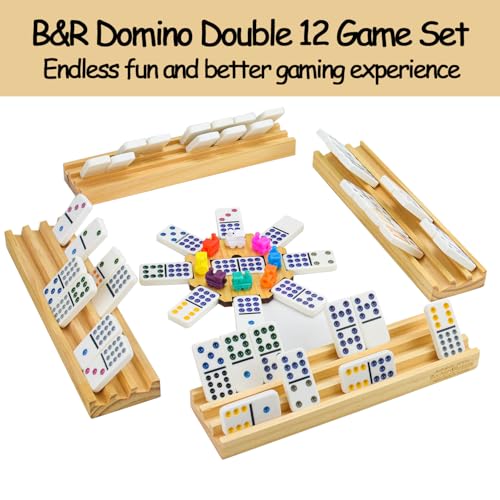 Bucher&Rossini Dominoes Set Double 12 with 4 Racks for Adults Kids, Mexican Train Domino Set Double Twelve, Mexican Train Dominos (Double 12 Dots) - color: Double 12 + Hard Case + Racks