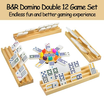 Bucher&Rossini Dominoes Set Double 12 with 4 Racks for Adults Kids, Mexican Train Domino Set Double Twelve, Mexican Train Dominos (Double 12 Dots) - color: Double 12 + Hard Case + Racks