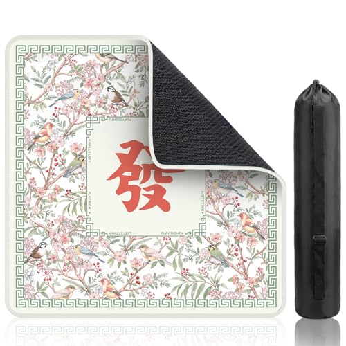Birds Mahjong Table Mat, Flowers Non-Slip Noise Reduction Mah Jong Mat with Carrying Bag, Game Table Cover for Mahjongs Poker Card, Festival Birthday Gift for Mahjong Lovers, 31x 31In - color: Birdflower