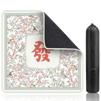 Birds Mahjong Table Mat, Flowers Non-Slip Noise Reduction Mah Jong Mat with Carrying Bag, Game Table Cover for Mahjongs Poker Card, Festival Birthday Gift for Mahjong Lovers, 31x 31In - color: Birdflower