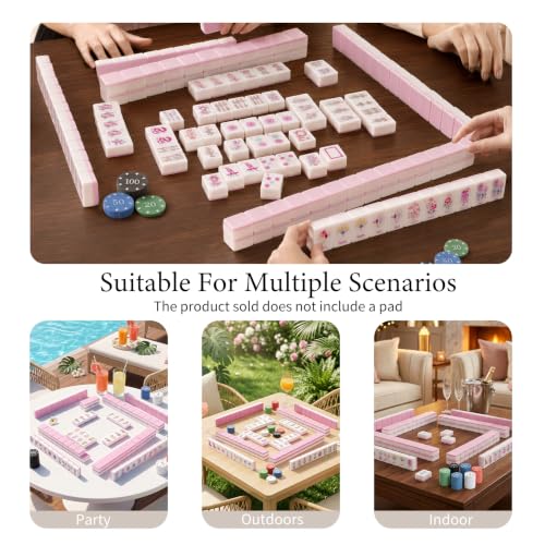 160-Piece Pink Chinoiserie American Mahjong Tile Set for Beginners | 1.2 × 0.9 × 0.5 in, Melamine Tiles with Dice, Engraved Easy-Read Tiles, Game Nights, Storage Bag & Accessories, No Racks